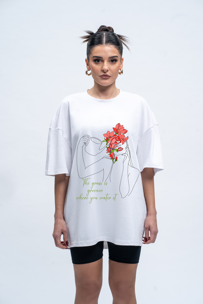 Oversized T-Shirt the grass is greener where you water it Sahar Fashion 